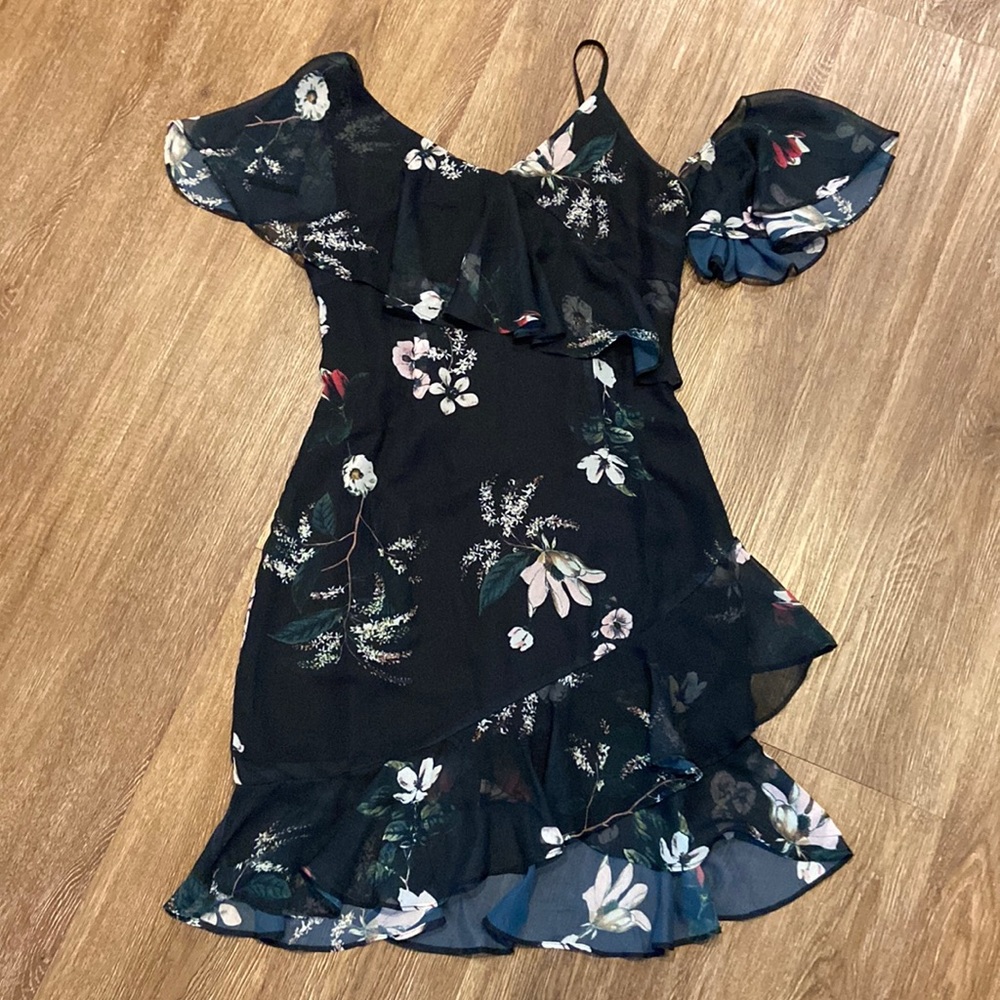 Black Floral Flounce Dress